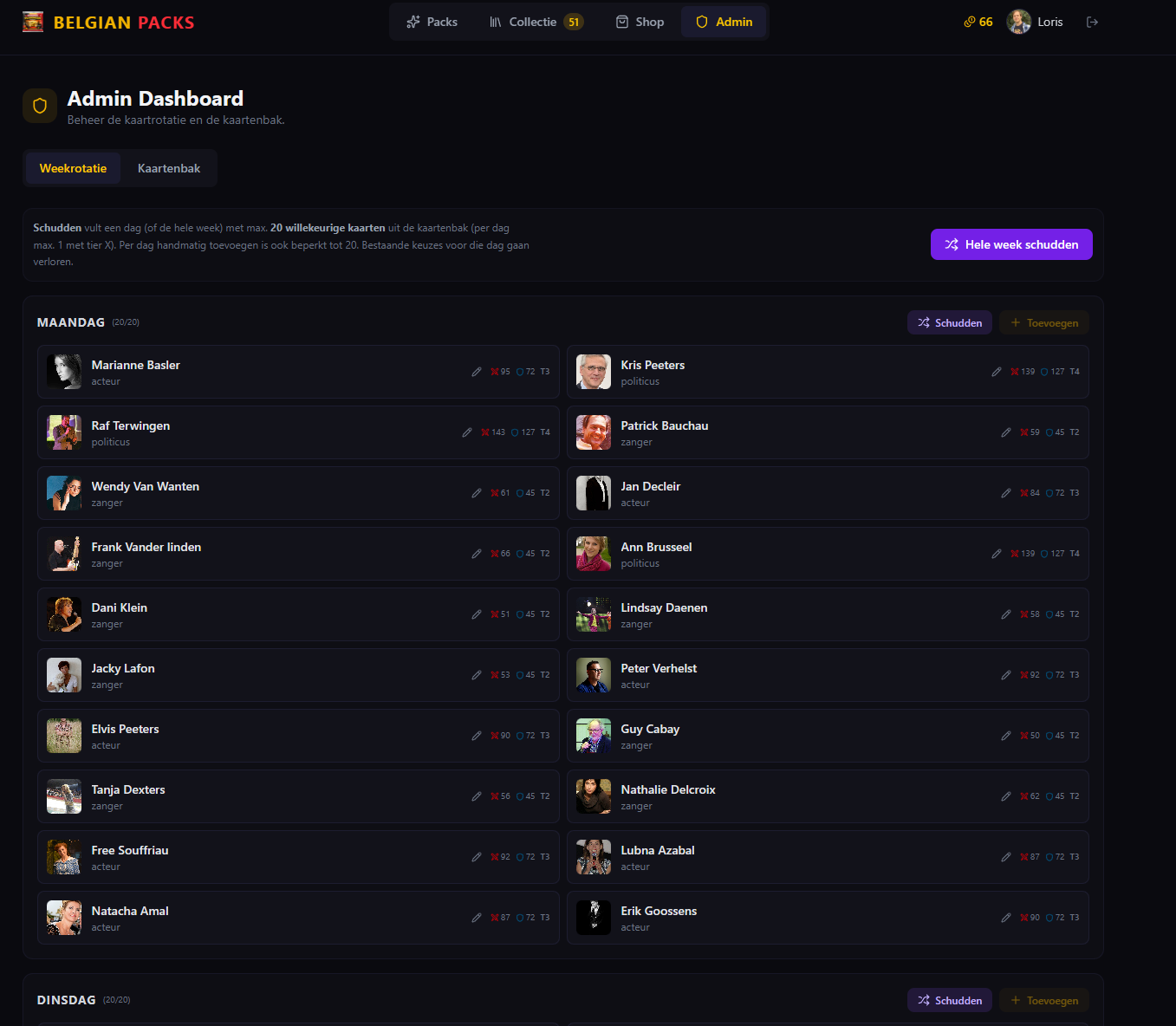 Admin rotation screen