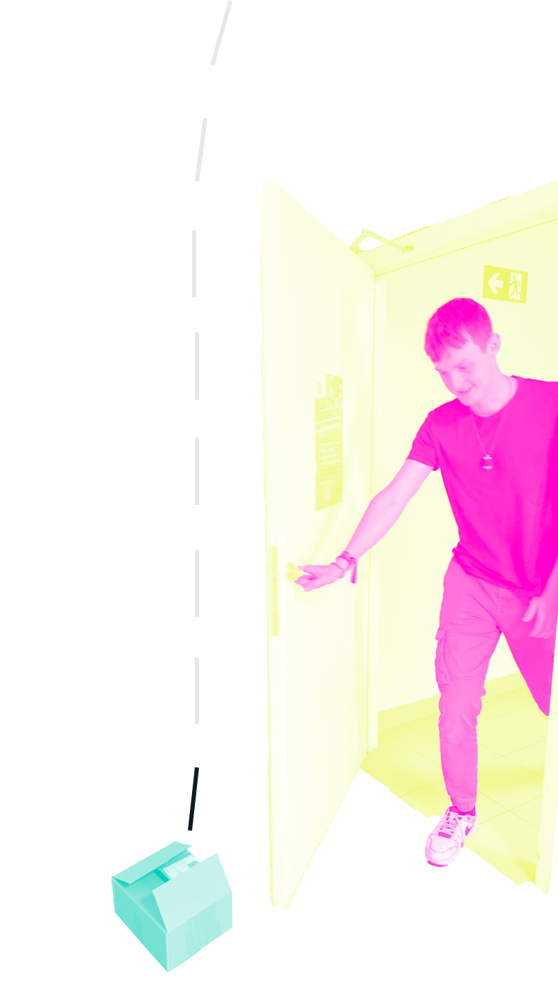 A person getting a package waiting on him in front of his door.