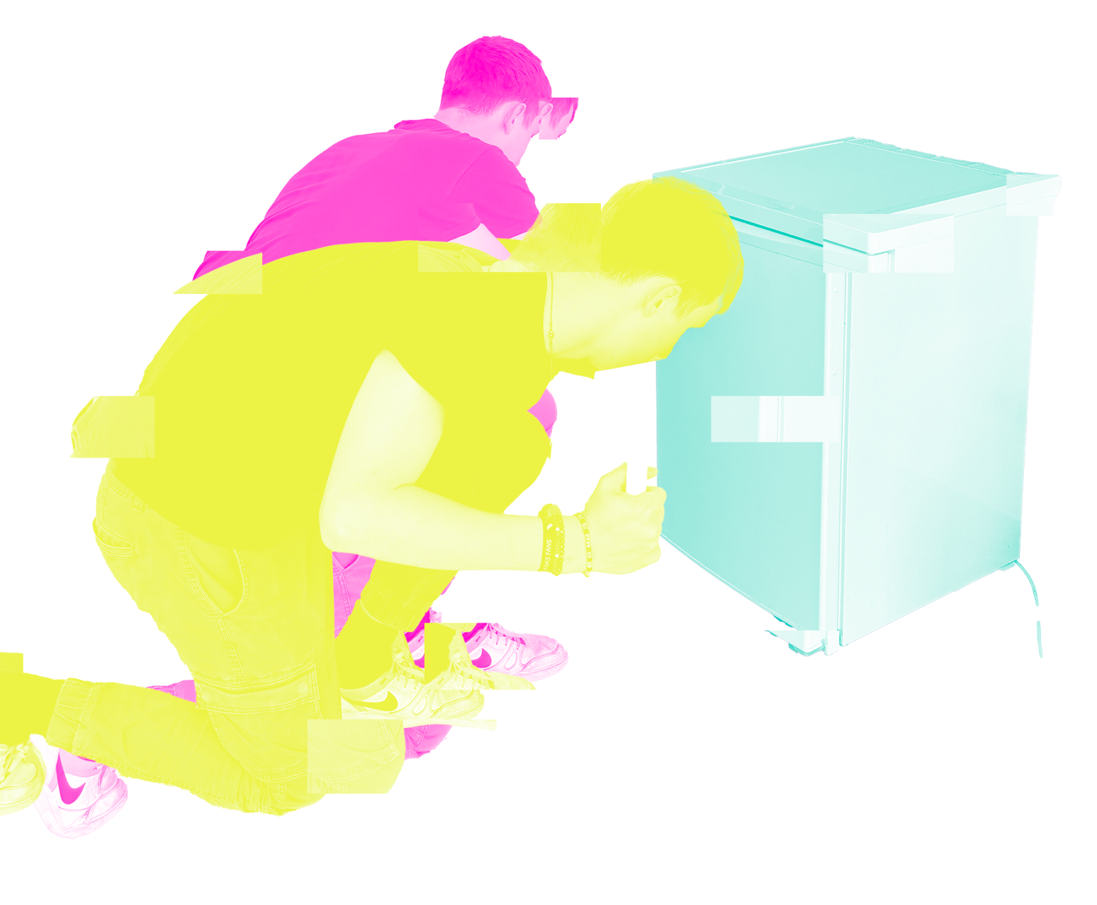 A person getting something out of the GameCool fridge.