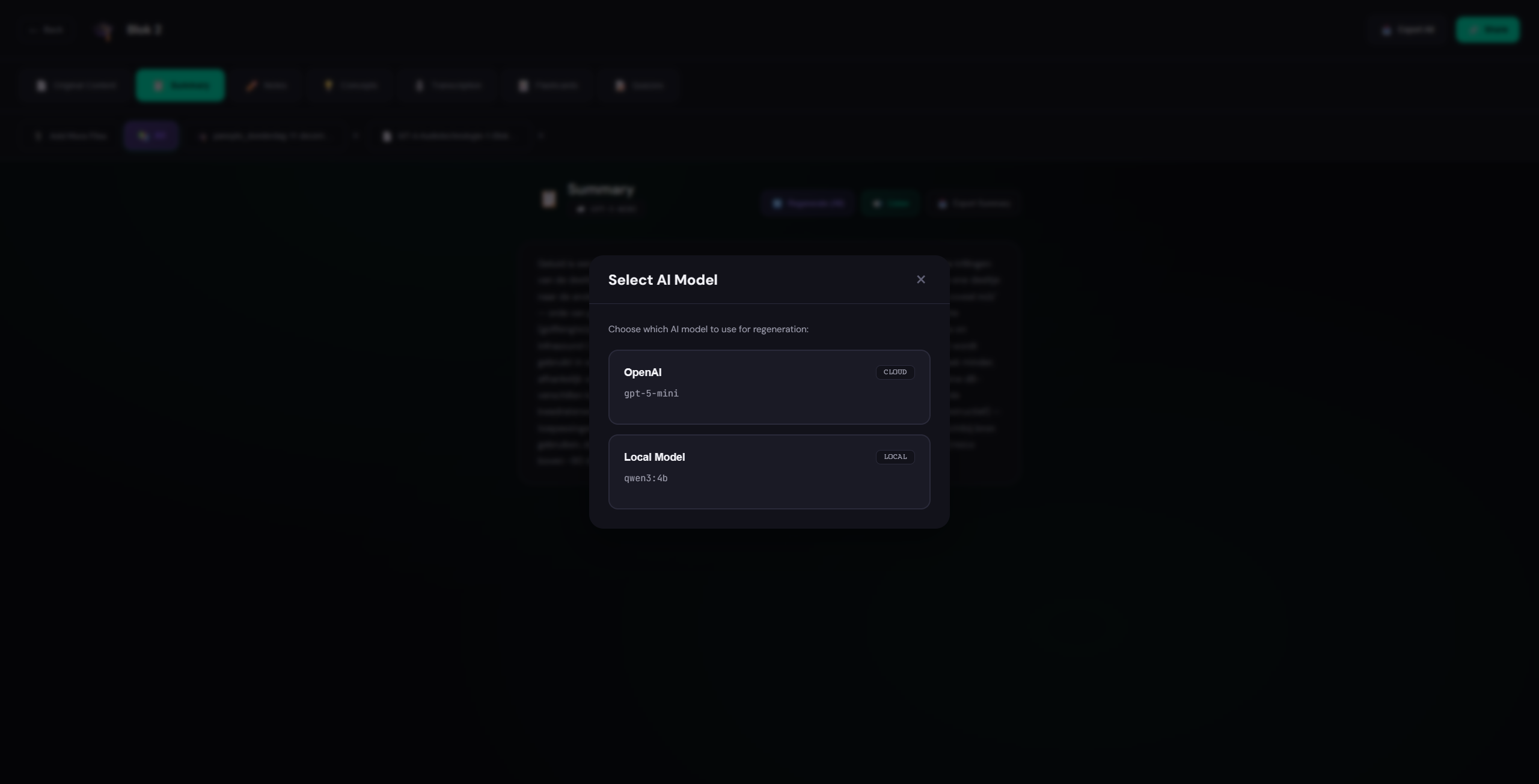 Generate content - model selection