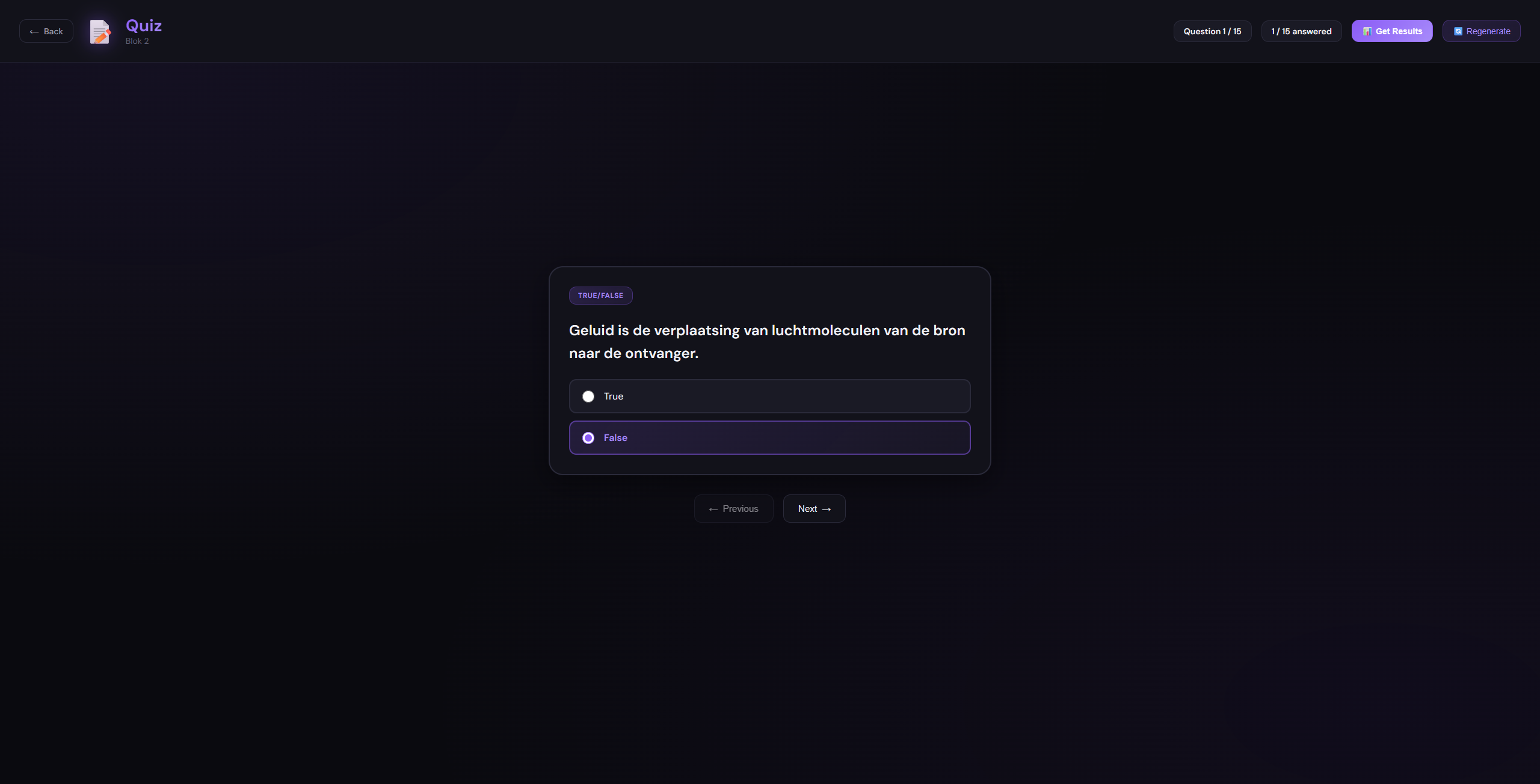 Quiz creation - true/false question