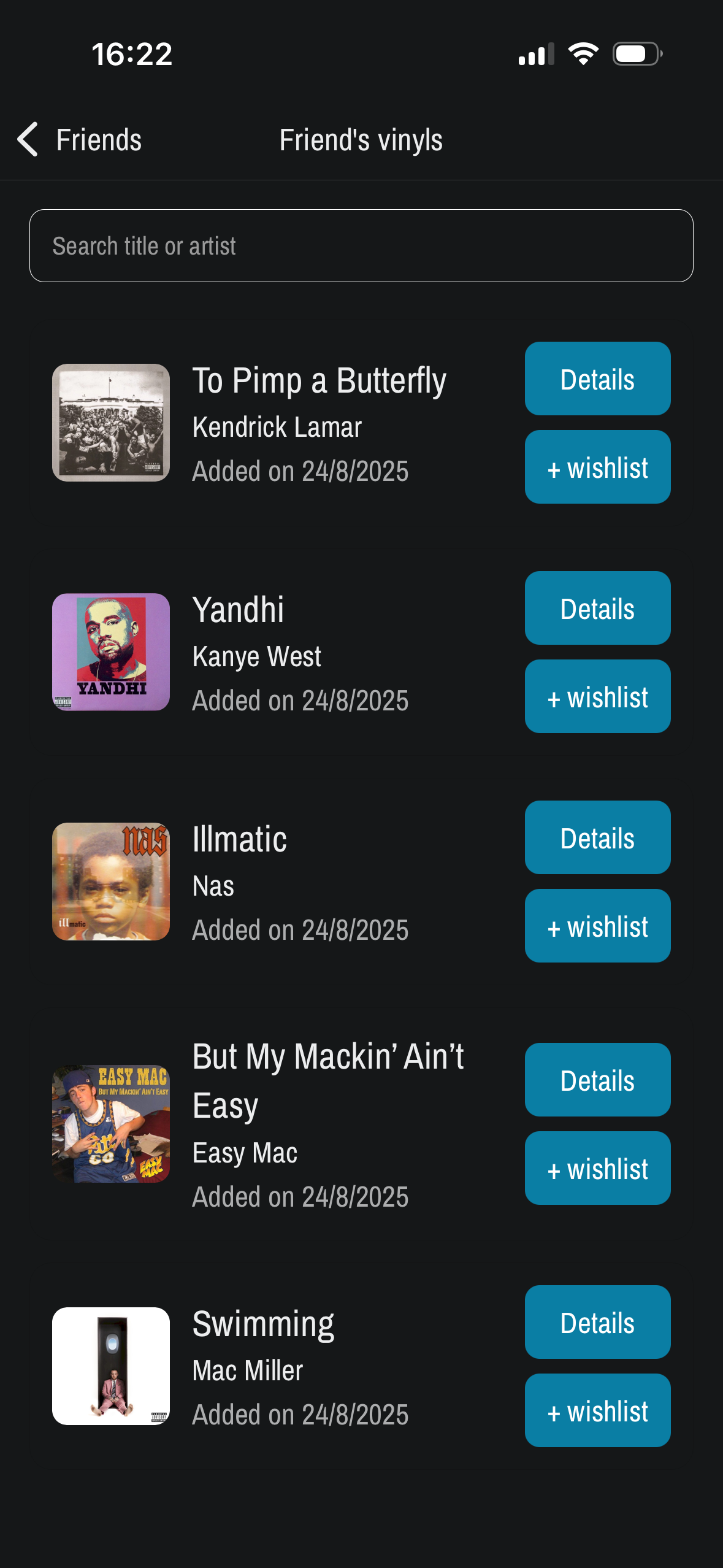 Friend's collection screen