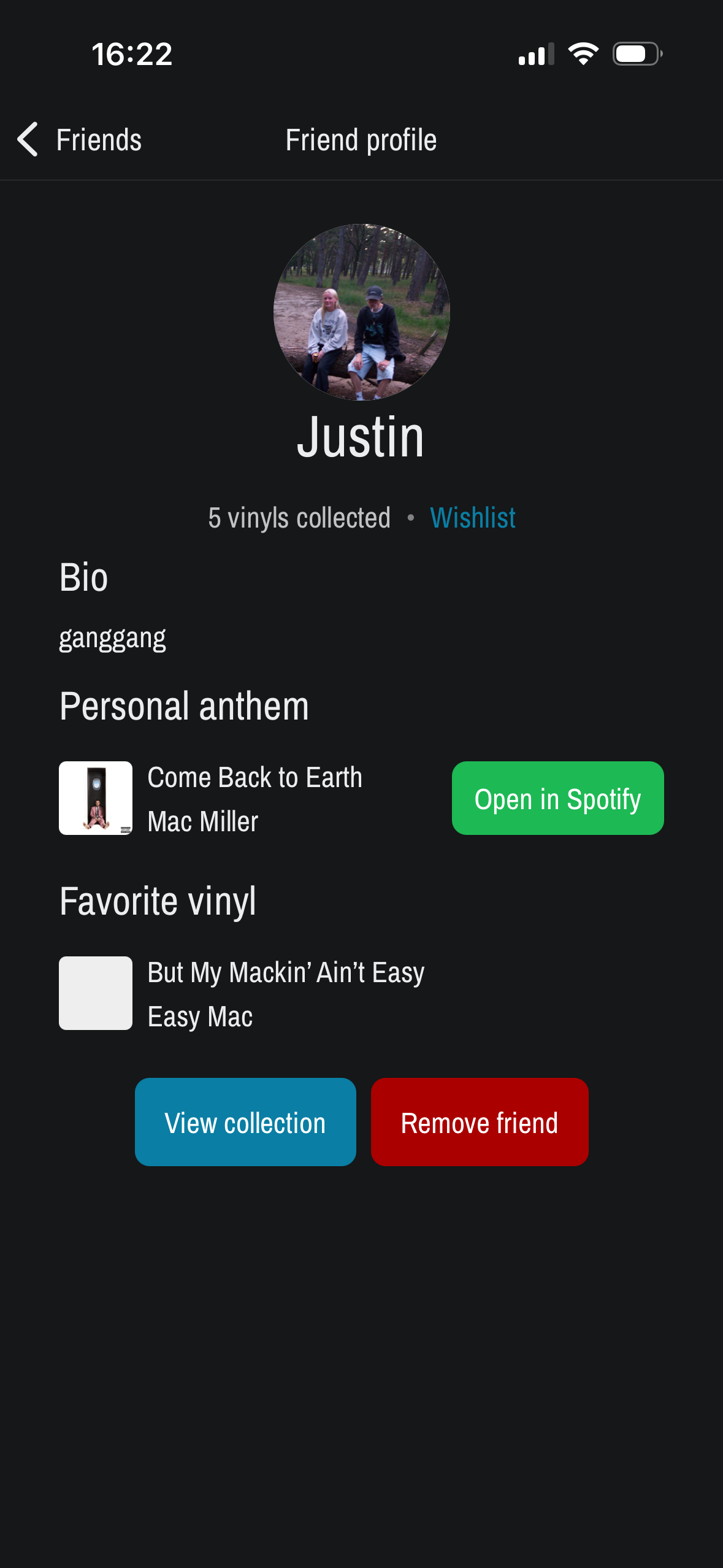 Friend's profile screen