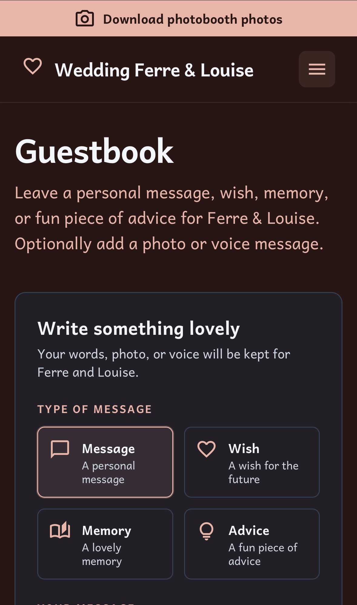 Guestbook screen 1